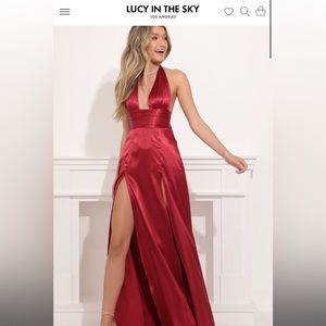 Lucy in the Sky Waverly Satin Maxi Dress in Burgundy